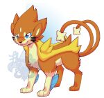  2_tails 4_toes all_fours alpha_channel ambiguous_gender blue_eyes fangs feet feral fleurdelynx floatzel fur fusion generation_4_pokemon luxray multi_tail nintendo orange_body orange_ears orange_fur pok&eacute;mon_fusion pokefarm pokemon pokemon_(species) simple_background solo toes transparent_background video_games watermark 