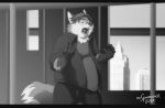  2022 5_fingers absurd_res anthro bottomwear canid canine claws clothed clothing dipstick_tail disney eyebrows eyes_closed eyewear fangs finger_claws fingers fox fur gideon_grey glasses gloves_(marking) hair hi_res inside letterbox mammal markings open_mouth pants signature solo tail_markings teeth tongue window xxsparcoxx zootopia 