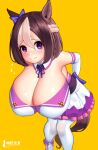  absurd_res animal_humanoid big_breasts breasts brown_hair cleavage clothed clothing female hair hi_res huge_breasts humanoid kaedeno_yuu legwear purple_eyes smile solo 