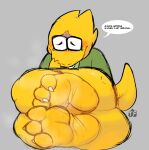  2022 3_toes alphys anthro bodily_fluids butt claws clothed clothing deltarune digital_drawing_(artwork) digital_media_(artwork) english_text eyewear feet female foot_fetish foot_focus glasses musk nails partially_clothed reptile scalie shaded signature simple_background smelly smelly_feet solo steam sweat sweaty_feet teeth text toe_claws toes twistedfurby undertale undertale_(series) video_games wrinkled_feet wrinkles yellow_body 