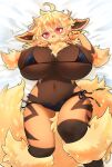  absurd_res anthro arcanine big_breasts breasts clothed clothing female fur generation_1_pokemon hi_res looking_at_viewer navel nintendo pokemon pokemon_(species) pokemorph red_eyes sbi_arki solo thick_thighs video_games yellow_body yellow_fur 