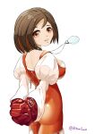  1girl black_hair bodysuit breasts brown_eyes choker final_fantasy final_fantasy_ix garnet_til_alexandros_xvii gloves highres jewelry looking_at_viewer necklace orange_bodysuit short_hair simple_background smile solo white_background 