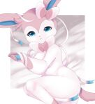  absurd_res anthro blue_eyes eeveelution generation_6_pokemon hi_res looking_at_viewer nintendo pokemon pokemon_(species) pokemorph ribbons solo sylveon thick_thighs video_games white_body 