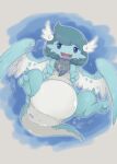  2016 ambiguous_gender anthro belly blue_body blush dragon hi_res k_busho looking_at_viewer open_mouth simple_background smile solo wings 