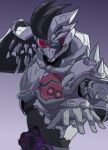  blue_eyes bodysuit dangerous_zombie_level_x gradient heterochromia kamen_rider kamen_rider_ex-aid_(series) kamen_rider_genm male_focus outstretched_arms red_eyes solo tongzhen_ganfan white_armor zombie zombie_pose 