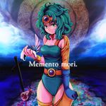  dragon_quest dragon_quest_iv elbow_gloves gloves green_eyes green_hair green_leotard headband heroine_(dq4) leotard solo thighhighs unagiman 