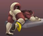anthro anus canid canine canis clothing echo_(game) echo_(series) echo_project fur horrorbuns leo_alvarez male mammal nude presenting presenting_anus red_body red_fur red_wolf solo underwear white_body white_fur wolf yellow_clothing yellow_underwear