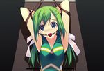  armpits arms_behind arms_behind_back arms_up ball_gag bdsm bondage bound cheerleader drool gag green_eyes green_hair murakami_suigun ribbon saliva tears 