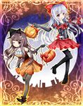  bad_id bad_pixiv_id fujiwara_no_mokou halloween harukaruha highres houraisan_kaguya multiple_girls pantyhose pumpkin thighhighs touhou 