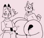 2025 advertisement ambiguous_gender anthro big_butt bodypaint bottomless bottomwear bracelet breasts brush butt canid canine clothed clothing digital_drawing_(artwork) digital_media_(artwork) dipstick_ears domestic_cat duo ear_markings ear_piercing felid feline felis female fox gesture hand_gesture hi_res hoodie hoodie_only huge_butt huge_hips huge_thighs hyper hyper_butt hyper_hips hyper_thighs jewelry klacket kyoko_(klacket) mammal monochrome multicolored_ears paintbrush painted_butt pants patreon piercing pointing pointing_at_another rear_view shirt spanish_text tail text thick_thighs topwear topwear_only whiskers wide_hips