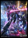  absurdres aeug asteroid beam_rifle commentary_request company_name copyright_logo copyright_notice energy_gun energy_sword exhaust flying full_body glowing glowing_eyes green_eyes gun gundam gundam_card_game gundam_mk_ii highres holding holding_gun holding_sword holding_weapon hyaku_shiki logo mecha mecha_focus methuss mobile_suit no_humans raruru robot science_fiction solo_focus space spacecraft starfighter sunrise_(company) super_gundam sword v-fin wave_rider weapon zeta_gundam zeta_gundam_(mobile_suit) zeta_gundam_define 