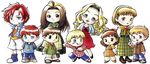  4boys 5girls apron bandana bandanna bangs blond_hair blonde_hair blue_eyes bob_cut bolero bow brown_eyes brown_hair celia&#039;s_son celia's_son celia_(harvest_moon) cropped_jacket dress forehead gold_eyes green_dress green_eyes grey_eyes hair_bow hair_ribbon harvest_moon harvest_moon:_a_wonderful_life headband jack&#039;s_daughter jack's_daughter light_brown_hair long_hair lumina&#039;s_son lumina's_son lumina_(harvest_moon) muffy&#039;s_son muffy's_son muffy_(harvest_moon) multiple_boys multiple_girls nami&#039;s_son nami's_son nami_(harvest_moon) official_art plaid red_dress red_hair ribbon short_hair tartan yellow_eyes 