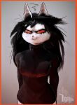 angry anthro blender_(artwork) clothing digital_media_(artwork) domestic_cat felid feline felis female fur hi_res iglooder magic_user mammal procreate_(artwork) red_eyes solo sweater topwear turtleneck white_body white_fur witch