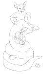 2021 3:5 anthro big_tail casual_nudity claws coiling duo fluffy fluffy_tail half-closed_eyes hi_res hyena kangaroo karhyena macropod male male/male mammal marsupial monochrome narrowed_eyes paws plantigrade restrained rick_griffin signature sketch smile spots tail west_of_heaven