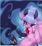 absurd_res areola bandlebro bite black_horn black_tail blue_hair blue_horn breasts demon demon_humanoid dipstick_horn ear_piercing eyelashes female front_view genitals hair hi_res horn horned_humanoid humanoid humanoid_pointy_ears league_of_legends little_demon_tristana_(lol) looking_at_viewer multicolored_horn navel nipple_bite nipple_fetish nipple_play nipples nude one_eye_closed orange_eyes piercing pink_areola pink_nipples pointy_ears pupils red_scarf riot_games scarf slit_pupils solo spade_tail tail tailed_humanoid tencent thick_thighs tristana_(lol) vulva wide_hips wink winking_at_viewer yordle
