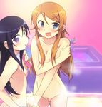  aqua_eyes aragaki_ayase bathtub blush breasts fang flat_chest hair_ornament hairclip kanzaki_hiro kousaka_kirino long_hair multiple_girls nipples nude nude_filter orange_hair ore_no_imouto_ga_konna_ni_kawaii_wake_ga_nai pubic_hair purple_eyes pussy small_breasts third-party_edit uncensored 