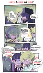 2boys angry blonde_hair blue_eyes blush brief_(character) brothers comic english genderswap grin multicolored_hair panty_&amp;_stocking_with_garterbelt panty_(character) pink_hair purple_hair school_uniform stocking_(character) translated wink 