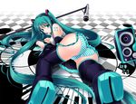 aqua_eyes ass checkered checkered_floor detached_sleeves duplicate gisyo green_hair hatsune_miku long_hair microphone microphone_stand panties piano_keys solo striped striped_panties underwear vocaloid 