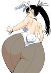  aji_(aziazi) animal_ears ass black_eyes black_hair breasts bunny_ears bunny_girl bunny_tail bunnysuit huge_ass large_breasts looking_back original pantyhose simple_background solo tail white_background wide_hips wrist_cuffs 