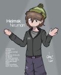  1other absurdres brown_hair cowboy_shot david_maier_(artist) grey_jacket heimsk_neuman highres ibispaint_(medium) jacket lazy_eye non-web_source original self-upload short_hair simple_background smile solo 