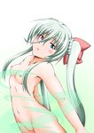  blue_eyes blush breasts einhart_stratos flat_chest green_hair heterochromia lyrical_nanoha mahou_shoujo_lyrical_nanoha_vivid nipples nude purple_eyes small_breasts solo twintails 