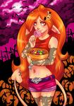  candy demon food halloween horns lollipop long_hair male_focus original otoko_no_ko pumpkin red red_eyes shorts solo tail 