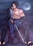  black_hair dera0403 jun_jun male moon muscle naruto outdoors sky solo topless uchiha_sasuke 
