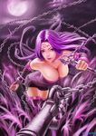  breasts chain cleavage cloud facial_mark fate/stay_night fate_(series) forehead_mark highres image_sample large_breasts lips long_hair md5_mismatch moon nagumo_(qmzp10) pixiv_sample purple_eyes purple_hair rider solo thighhighs very_long_hair weapon 