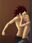  2boys axel blonde_hair kingdom_hearts kiss kissing lowres male multiple_boys red_hair roxas topless undressing yaoi 