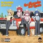  4girls :d :o ahoge album_cover alternate_costume artist_name belt black_pants blonde_hair blue_eyes blue_hair blue_sky bocchi_the_rock! breasts bullet_hole cactus calvin_&amp;_hobbes calvin_(calvin_&amp;_hobbes) car clear_sky commentary_request cover day desert detached_ahoge dog fake_cover gotoh_hitori grey_pants hair_ornament hairclip hand_on_own_hip highres ijichi_nijika jimihen kita_ikuyo large_breasts leaning_against_vehicle long_hair medium_breasts mole mole_under_eye motor_vehicle multiple_girls on_car outdoors pants parental_advisory parted_lips pink_hair pinstripe_pattern pinstripe_shirt prozacguy red_eyes red_hair shirt side_ponytail sky small_breasts smile spanish_commentary spanish_text striped_clothes striped_shirt tongue tongue_out translation_request uneven_footing vehicle_request vertical-striped_clothes vertical-striped_shirt white_shirt yamada_ryo yellow_eyes 