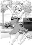  :d ass buruma cheerleader copyright_request greyscale inoue_yoshihisa looking_back monochrome open_mouth pom_poms shoes smile sneakers socks solo 