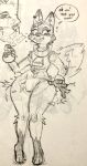 2025 absurd_res anthro barely_visible_genitalia barely_visible_vulva blush blush_lines bodily_fluids bottomless bracelet butt butt_expansion canid canine claws clothed clothing collar digitigrade ear_piercing english_text expansion female fox genitals guide_lines hi_res holding_object holding_potion huge_hips huge_thighs jewelry klacket kyoko_(klacket) leg_markings mammal markings monochrome piercing potion puffed_tail shirt shirt_only sketch socks_(marking) solo speech_bubble standing surprised sweat tail tank_top tank_top_only tearing_clothing text thick_thighs thigh_expansion topwear topwear_only torn_clothing traditional_media_(artwork) vulva wardrobe_malfunction wide_hips zipper_pull_tab