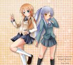  angel_beats! black_legwear blazer blue_eyes brown_eyes cosplay costume_switch crossover hair_ornament hairclip jacket kousaka_kirino kousaka_kirino_(cosplay) long_hair multiple_girls ok-ray orange_hair ore_no_imouto_ga_konna_ni_kawaii_wake_ga_nai school_uniform silver_hair skirt socks tenshi_(angel_beats!) tenshi_(angel_beats!)_(cosplay) v white_legwear yellow_eyes 