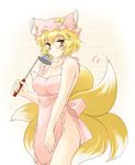  apron bad_id bad_pixiv_id blonde_hair coco_(119267104) fox_tail hat ladle multiple_tails naked_apron no_panties short_hair solo tail touhou yakumo_ran yellow_eyes 