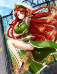  bad_id bad_pixiv_id blue_eyes braid chinese_clothes fighting_stance hat hong_meiling legs long_hair red_hair sketch solo tafuto touhou twin_braids 