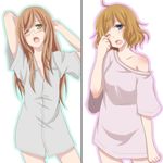  america_(hetalia) axis_powers_hetalia blonde_hair blue_eyes genderswap glasses green_eyes united_kingdom_(hetalia) yawn yawning 