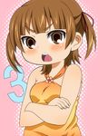  blush brown_eyes brown_hair laco_soregashi marui_mitsuba mitsudomoe short_twintails solo twintails 