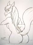  anthro ass breasts dr_comet furry horse hourglass long_hair looking_at_viewer mare mare_(horse) monochrome personification presenting pussy raised_tail sexually_suggestive sexy tail tongue water wet 