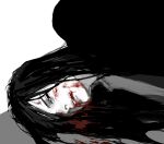  1boy bangs black_hair blood blood_from_mouth blood_on_face danganronpa_(series) danganronpa_2:_goodbye_despair grin kamukura_izuru long_hair looking_at_viewer lying male_focus on_side rei_(tdn_ng) sketch smile solo teeth white_background 