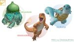  absurdres artist_name bulbasaur charmander closed_mouth colored_sclera fiery_tail fire fredward95 green_sclera highres no_humans open_mouth plant pokemon pokemon_(creature) realistic red_sclera sharp_teeth squirtle tail teeth tongue web_address white_background 