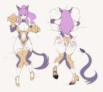  1girl after_sex anal_beads anal_tail animal_ears animal_hands ass body_writing breasts claw_pose clothing_cutout cum cum_in_pussy dakimakura_(medium) elbow_gloves fake_tail gloves high_heels highleg highleg_leotard highres knees_together_feet_apart large_breasts leotard looking_at_viewer navel navel_cutout nyantcha object_hug original pami_(wingedwasabi) paw_gloves pillow pillow_hug ponytail purple_hair red_eyes sanpaku sex_toy smile tail tally thighhighs 