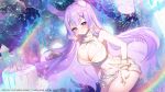  1girl :3 absurdres animal_ears apple_caramel artist_name blush breasts character_name cleavage cleavage_cutout closed_mouth clothing_cutout commission highres indie_virtual_youtuber large_breasts long_hair looking_at_viewer meme_attire nari_(bunnarie) purple_eyes purple_hair rabbit_ears rabbit_girl virgin_killer_sweater virtual_youtuber 
