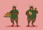  &lt;3 anthro antlers belly bluejeff24 brown_body brown_fur burger cervid cervine cheek_bulge clothed clothing eating eyes_closed food fries fur gehart holding_bag holding_food holding_object hooves horn jeffieb19 licking licking_lips male mammal moobs overweight overweight_anthro overweight_male pink_background red_deer sequence simple_background slightly_chubby smile solo standing straining_buttons tongue tongue_out weight_gain 