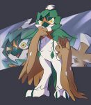  closed_mouth commentary decidueye full_body hand_on_own_chin hand_up highres looking_at_viewer no_humans pkpokopoko3 pokemon pokemon_(creature) red_pupils standing stroking_own_chin talons yellow_eyes 