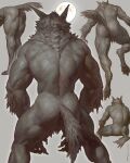  2022 anthro butt canid canine claws digitigrade featureless_crotch fur grey_body grey_fur hi_res leaning leaning_forward male mammal moon muscular muscular_male nude pawpads paws pose rear_view signature sitting sketch_page solo standing suspended_in_midair taran_fiddler thick_thighs were werecanid werecanine werewolf 