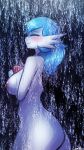  absurd_res angel azula_voiree barely_visible_wings black_wings blue_hair blush breasts butt feathered_wings feathers female gardevoir generation_3_pokemon hair herm_(lore) hi_res humanoid lumineko nintendo nude pokemon pokemon_(species) solo tasteful_nudity video_games waterfall_shower wings 