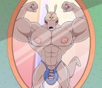  2022 4_fingers abs anthro anti_dev armpit_hair barely_contained barely_contained_penis big_nipples big_pecs biped black_nose blue_clothing blue_thong blue_underwear body_hair bulge clothing crooked_tail fingers first_person_view flexing_both_biceps fur genital_outline genitals hi_res huge_biceps inside looking_at_mirror looking_at_object macropod male mammal marsupial mirror mirror_reflection muscular muscular_anthro muscular_male muscular_thighs navel nickelodeon nipples open_mouth open_smile pecs penis penis_base penis_outline pink_nipples reflection rocko&#039;s_modern_life rocko_rama smile solo standing tan_body tan_fur thong underwear vein veiny_penis wallaby yellow_sclera 