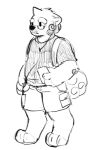  anthro asnnonaka backpack bottomwear clothed clothing full-length_portrait hi_res holding_object male monochrome mouth_closed portrait shorts simple_background simple_eyes sketch solo standing topwear unsigned 