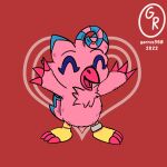  anthro avian bandai_namco bird biyomon cute_expression cute_eyes digimon digimon_(species) female garrus368 hi_res pink_body solo symbol 