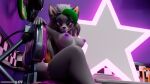 anthro areola blender_(software) breasts canid canine canis crossed_legs dr4ch3n facial_markings female five_nights_at_freddy&#039;s five_nights_at_freddy&#039;s:_security_breach fur green_hair grey_body grey_fur hair head_markings hi_res looking_at_viewer mammal markings nipples roxanne_wolf_(fnaf) scottgames solo video_games white_body white_hair wolf yellow_eyes 